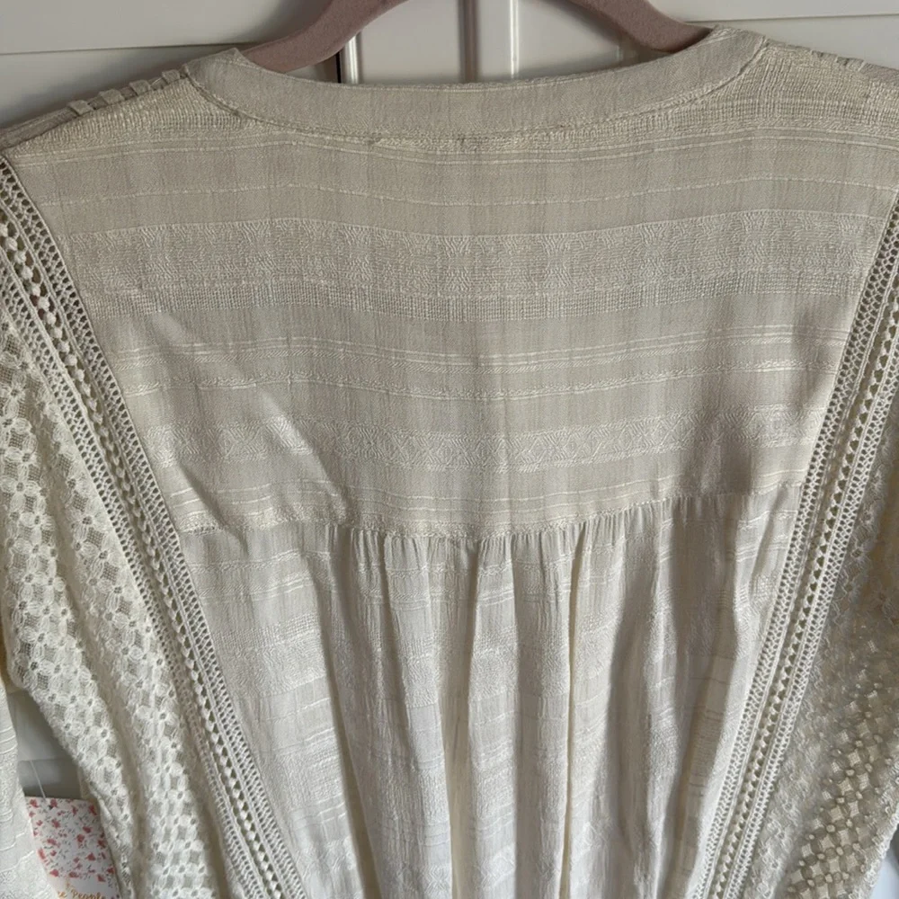NWT FREE PEOPLE Women's White 'NOMAD' Peasant Boho Pintucked Mini Dress‎ Xs